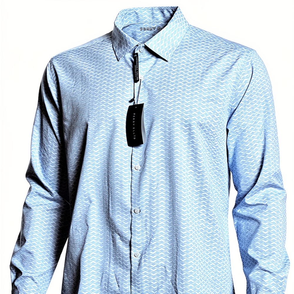 NWT Men XL with tags, Perry Ellis White Blue Patterned Shirt